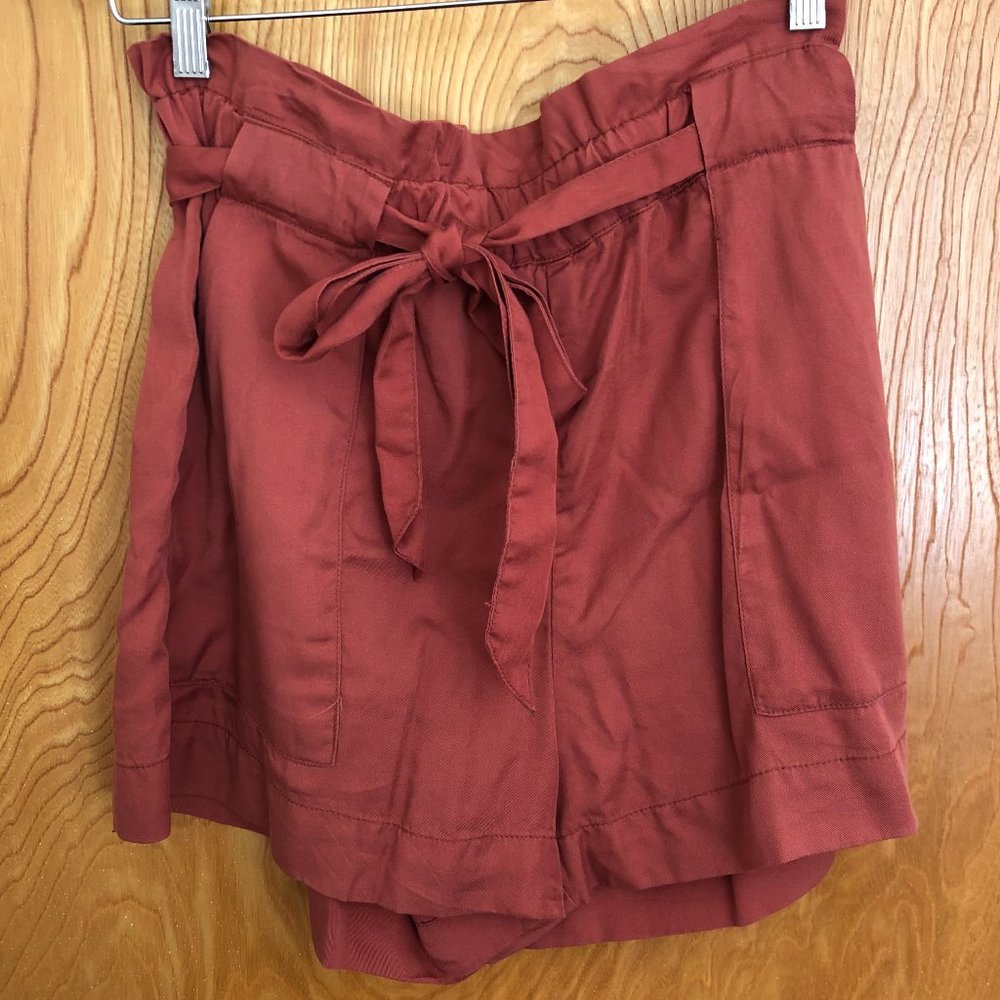 H&M Paper Bag Shorts, Rust, Size 8